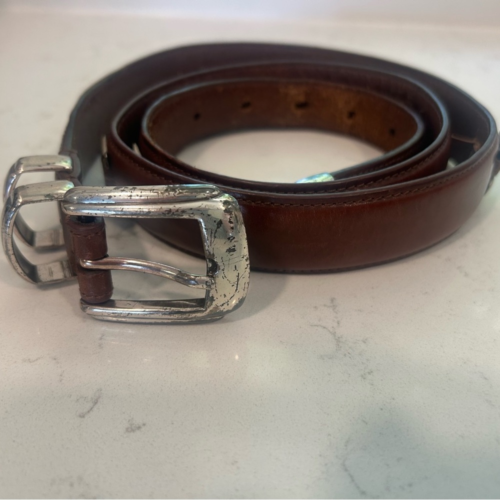 Vintage PGA Brown Leather Belt with‎ Silver Buckle